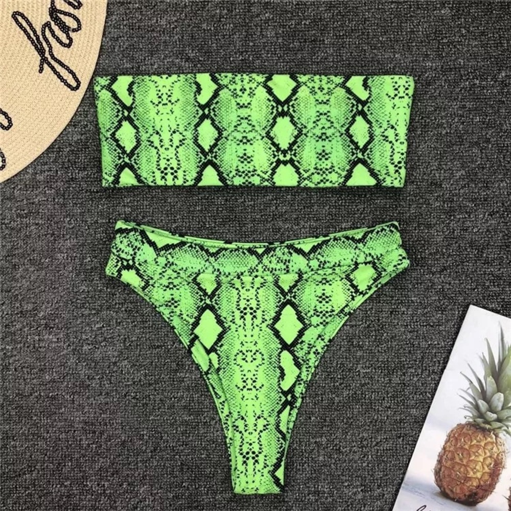 Animal Print Tube Top Bikini